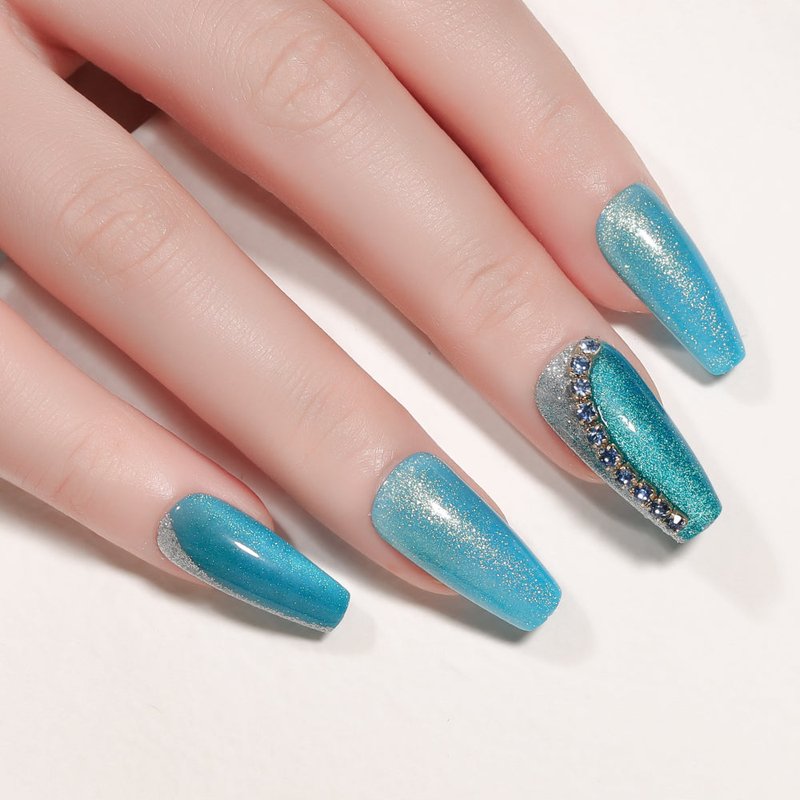 Blue Ocean Nail Patches with Jelly Glue - 24 Pieces