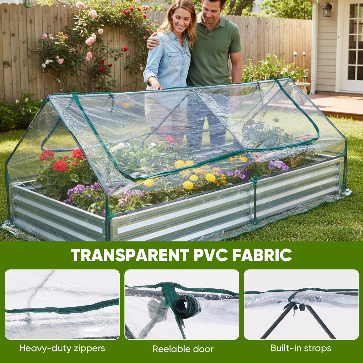 Greenhouse with Double Zipper Doors Waterproof UV Protection for Flowers, Vegetables & Herbs - Multiple Sizes