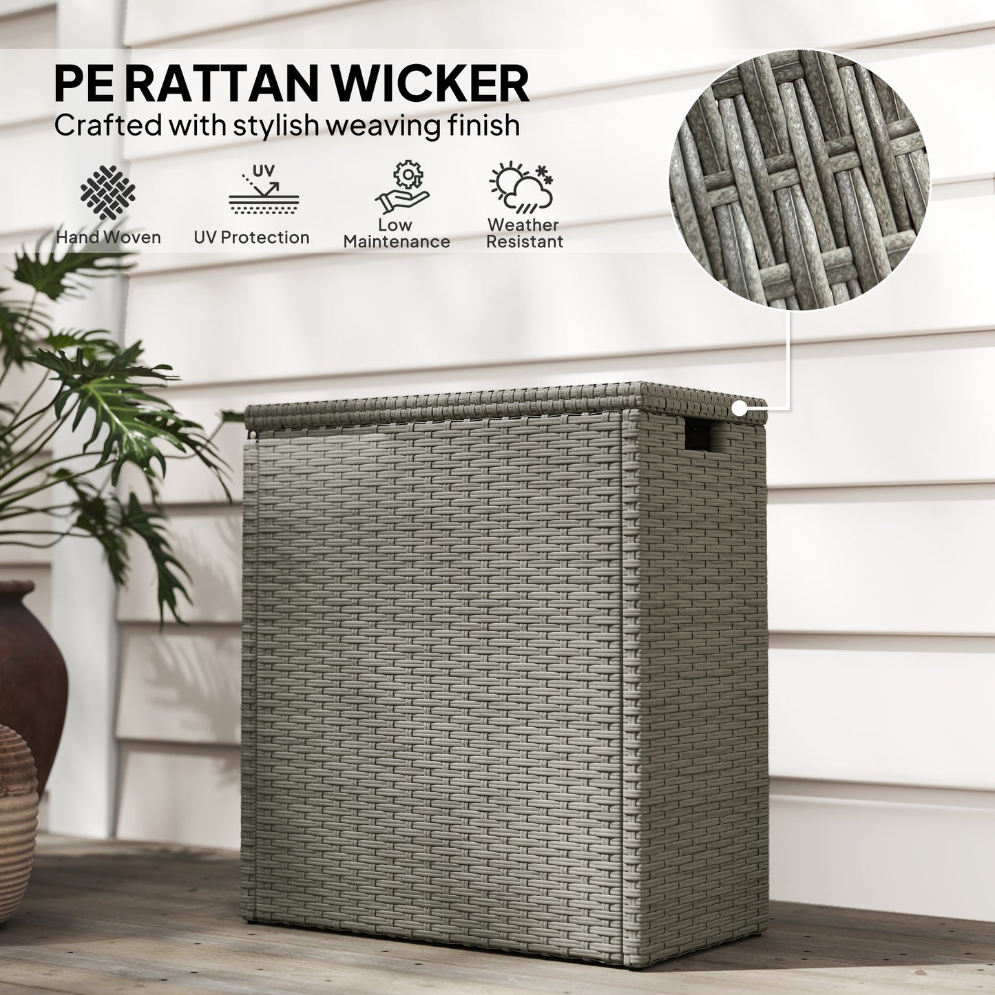 17-Gallon Wicker Outdoor Storage Box with Acacia Wood Top - Gray