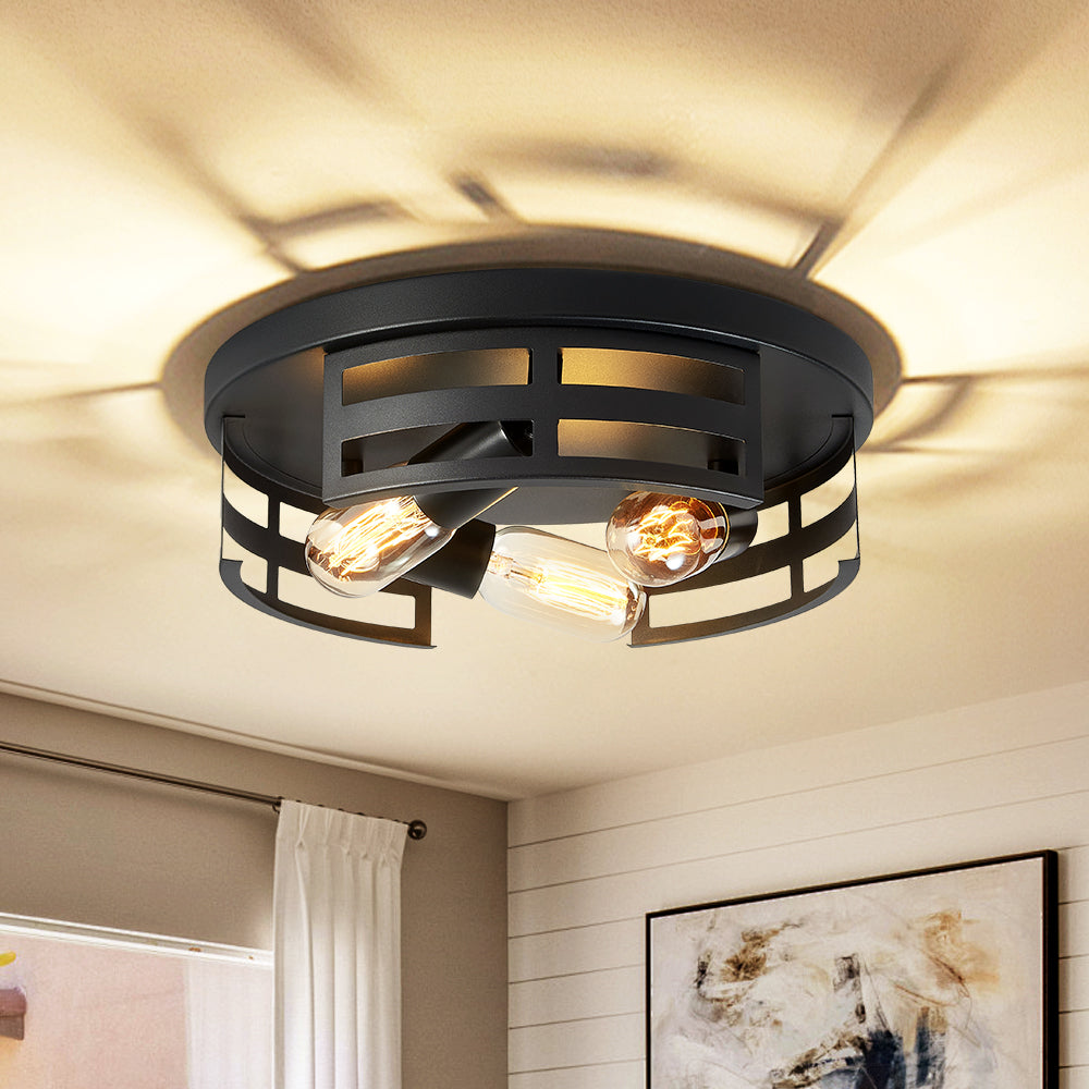 2-Pack Black Flush Mount Ceiling Light Fixtures - Modern Industrial Design for Kitchen Hallway