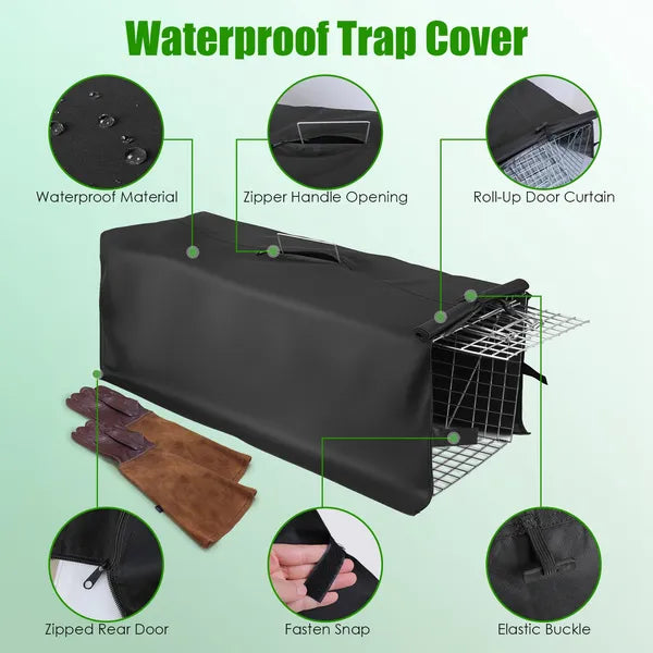 Humane Cat Trap Cage with Waterproof Cover - Collapsible Design