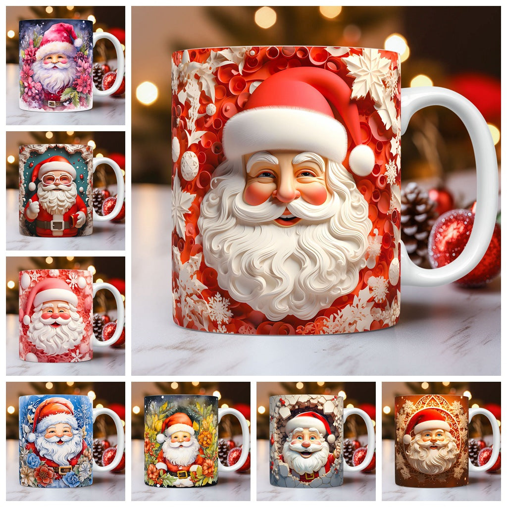 3D Christmas Ceramic Mug with Santa Design - Space Theme Holiday Coffee Cup