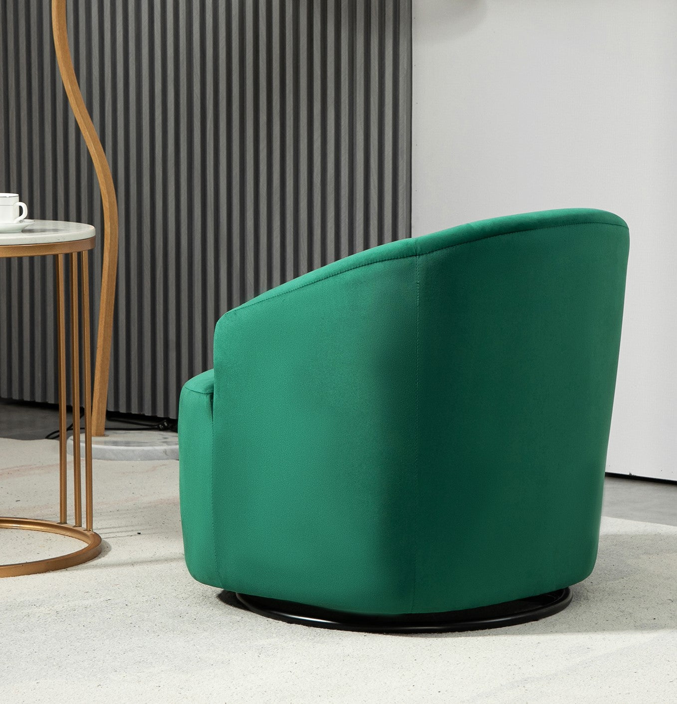 362 Degree Swivel Barrel Accent Chair, Velvet Upholstered Curved