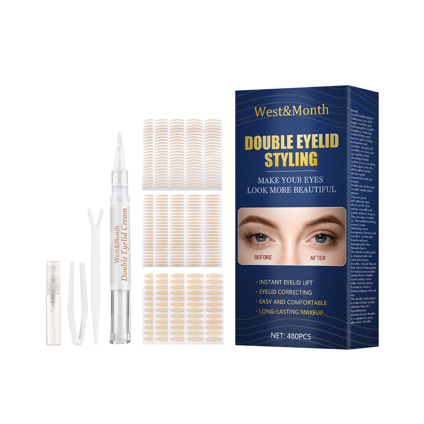 Invisible Double Eyelid Tape - Natural Mesh Water-Activated Adhesive