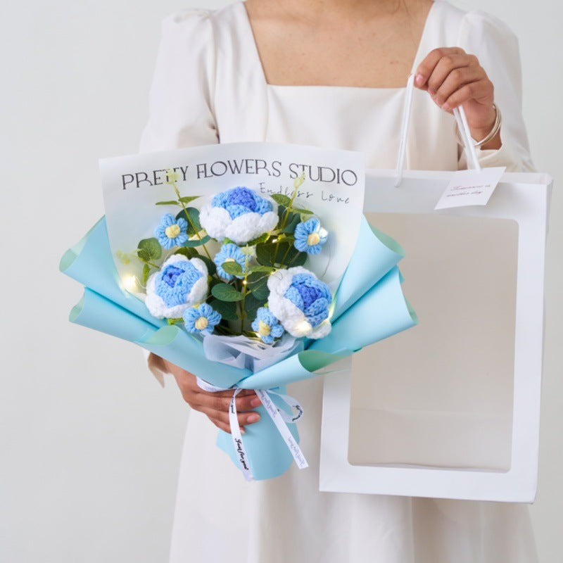 Artificial Flower Bouquet for Gift and Decoration - Knitted Floral Arrangement