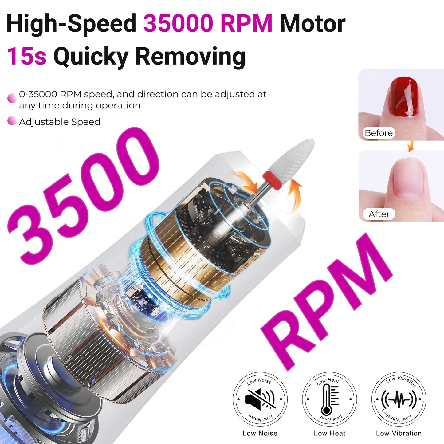 Professional Portable Electric Nail Drill - 35000RPM Rechargeable Manicure Tool