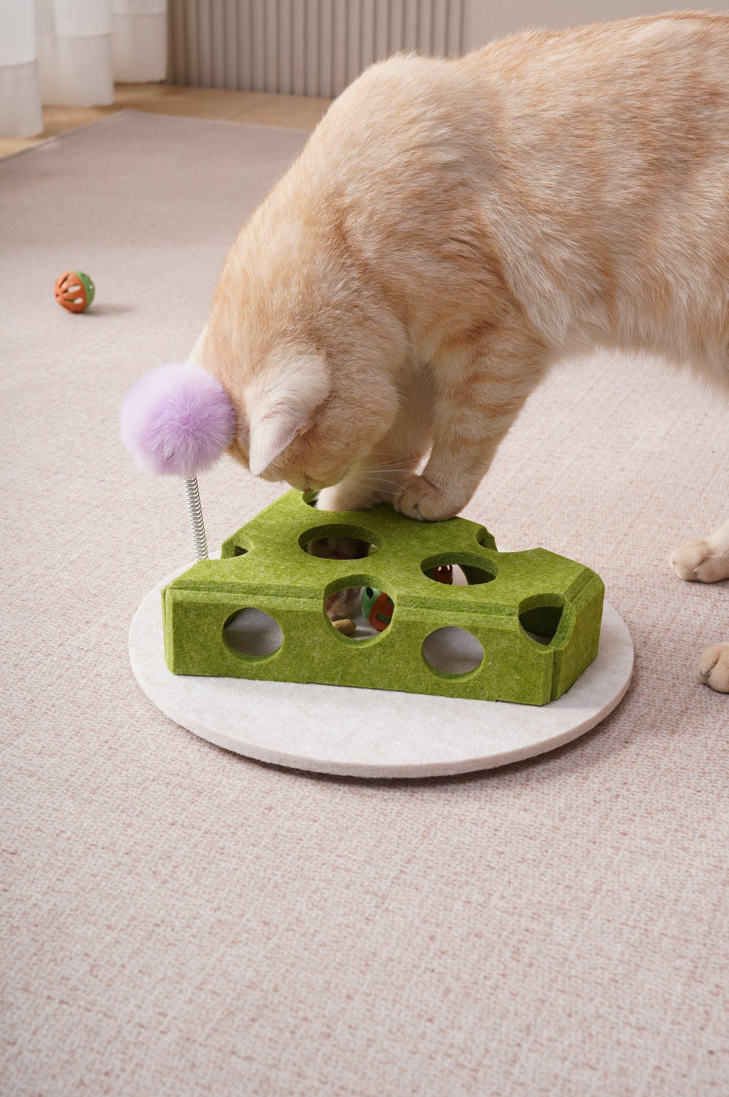 Cat Puzzle Toy with Balls and Spring Teaser | Interactive Indoor Cat Toy with Suction Cup Base