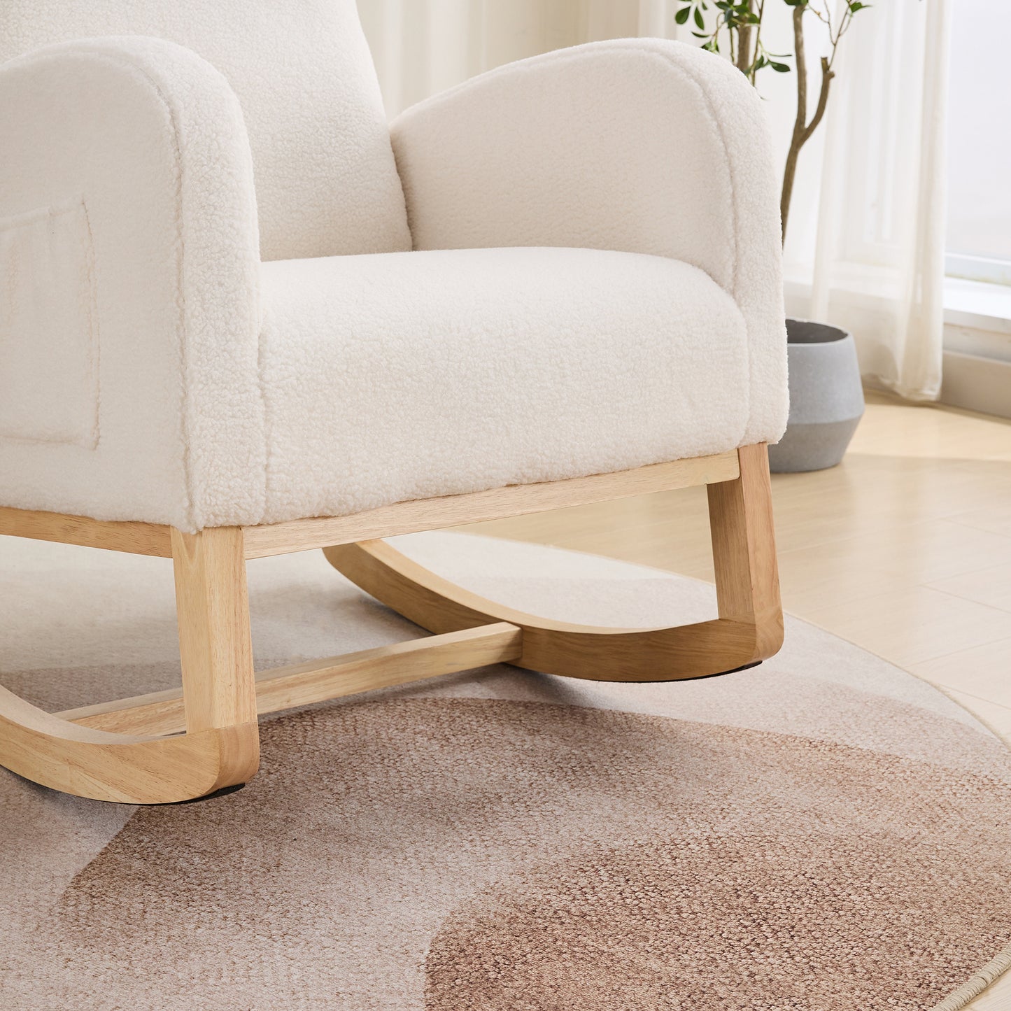 Ivory Sherpa Rocking Chair for Nursery - High Back Accent Chair