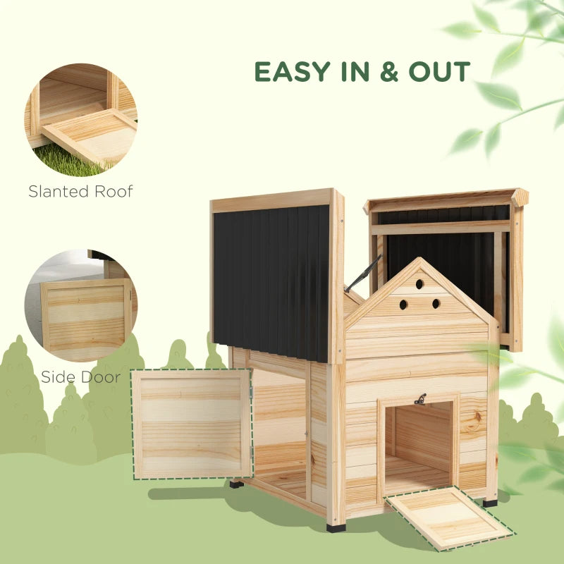 Wooden Duck House with Openable Roof & Double Doors for Pets - Natural Finish