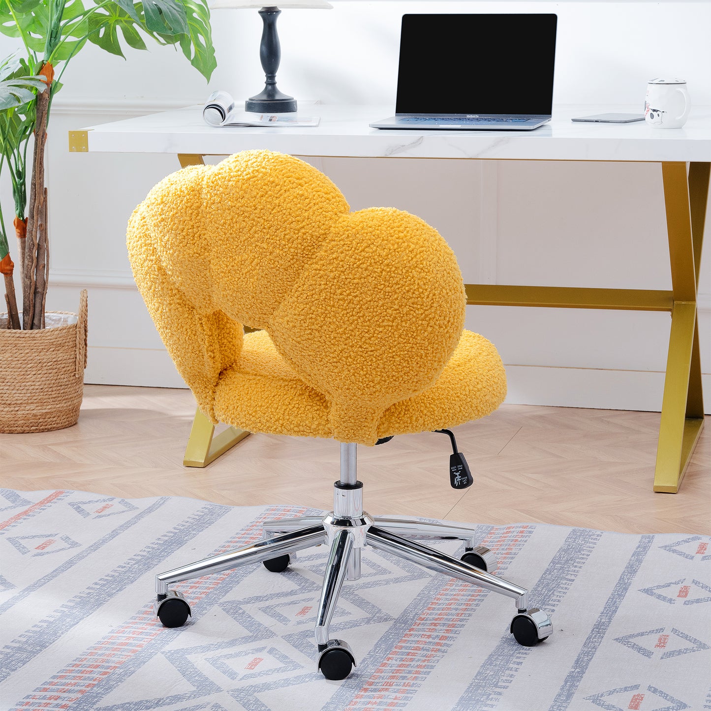 Height Adjustable 360° Swivel Chair - Yellow Teddy Fabric