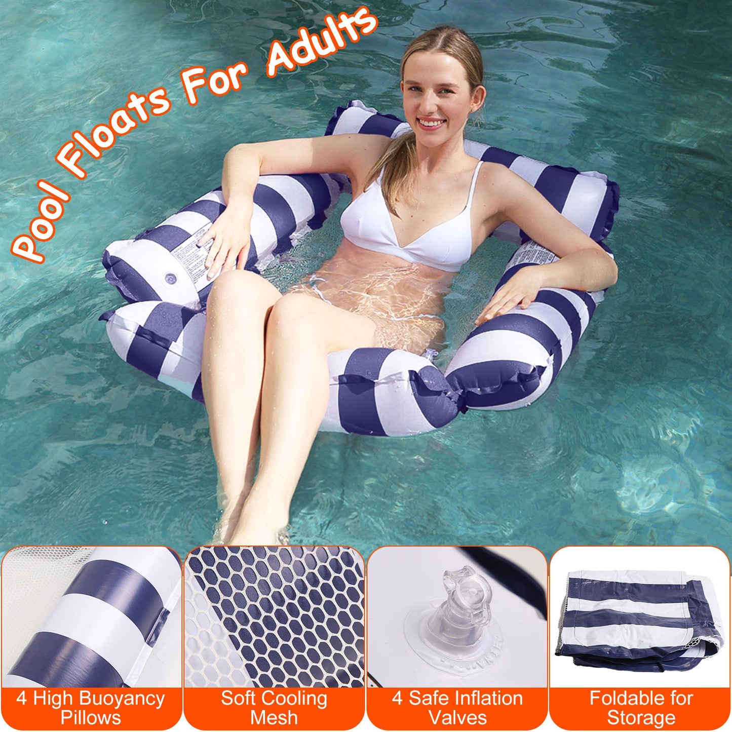 Inflatable Pool Float Set - 2 Hammocks & 1 Drink Float