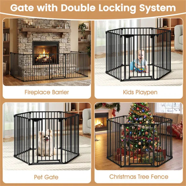 Expandable Baby & Pet Safety Gate 34.5-154 Inches, 270° Rotatable Barrier Black