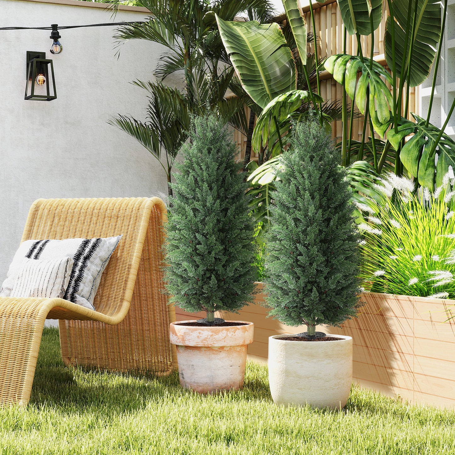 Set of 2 UV Resistant Artificial Cypress Topiary Trees - 43.3 Inch