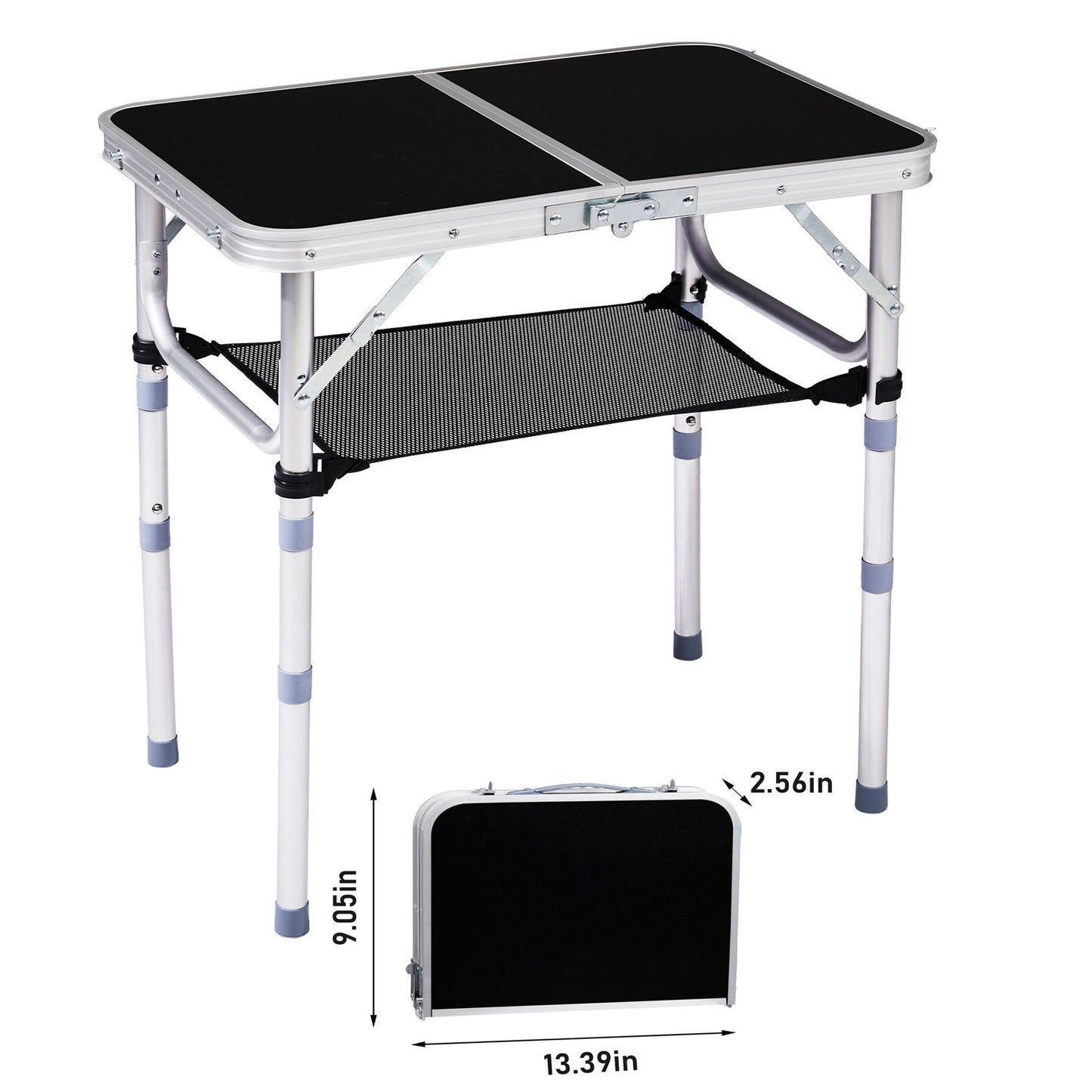Adjustable Height Foldable Aluminum Outdoor Side Table - Black