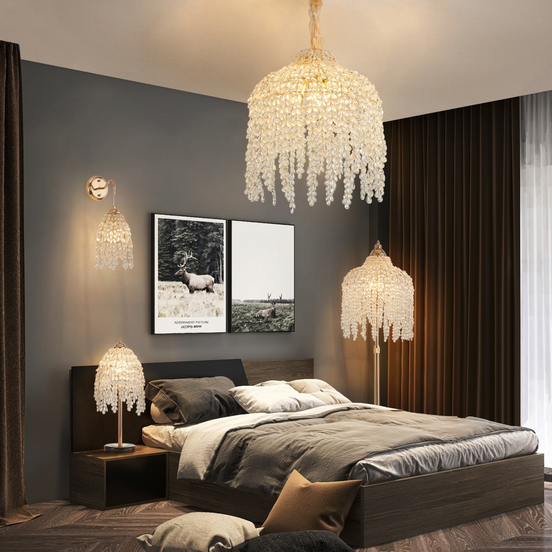 16 Inch Crystal Pendant Light Chandelier with Waterfall Design & Gold Finish