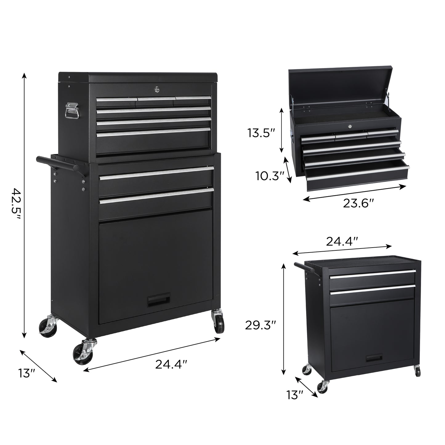 8-Drawer Metal Tool Storage Cabinet with Detachable Top Toolbox and Lockable Wheels