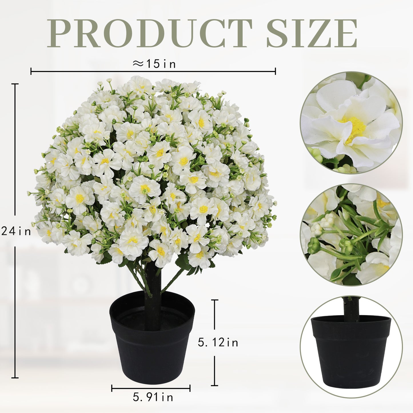 24-Inch Faux Flower Snow Lotus Potted Plant - UV-Resistant Decor
