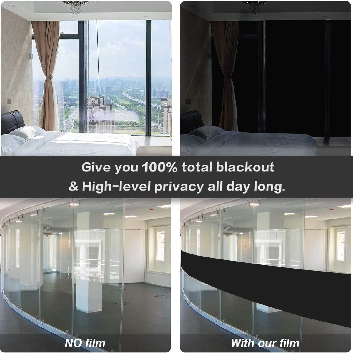 Black Heat-Insulating Window Film - Matte Black UV & Privacy Protector