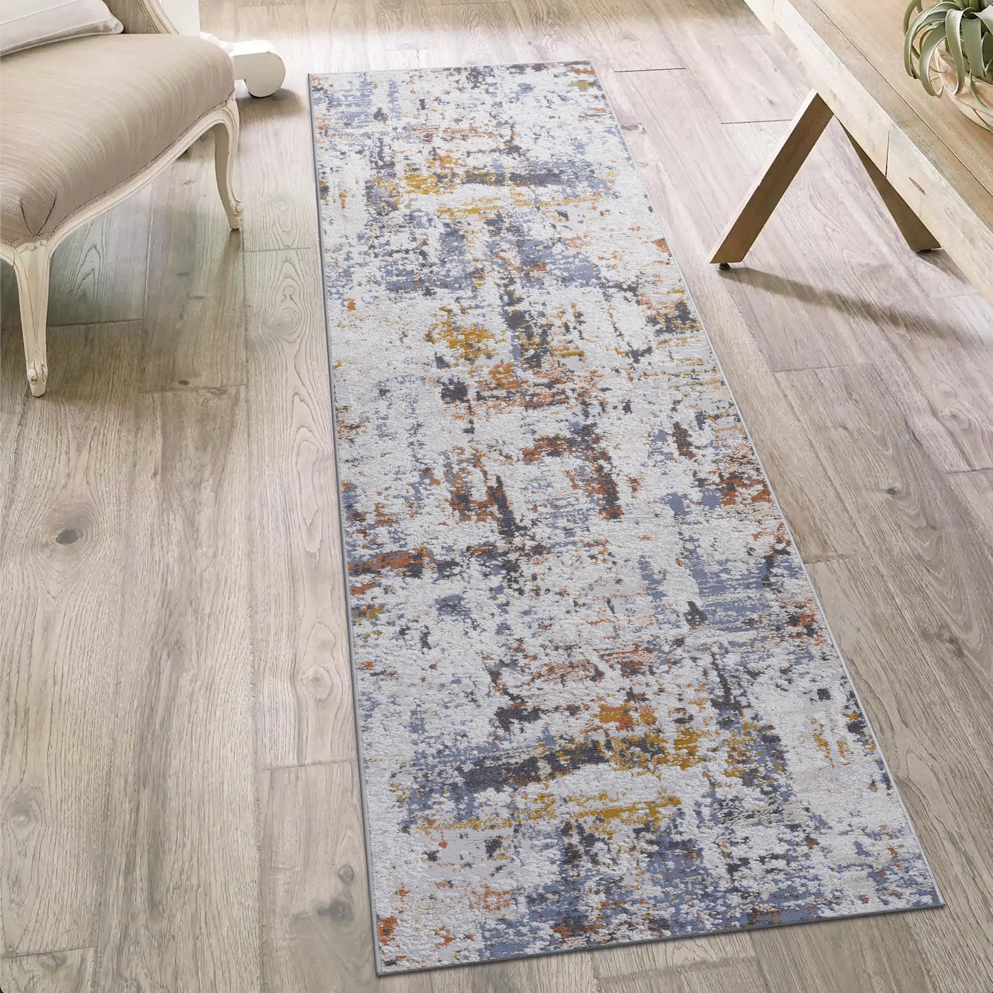 PAYAS 2X8 Ivory Blue Abstract Runner Rug