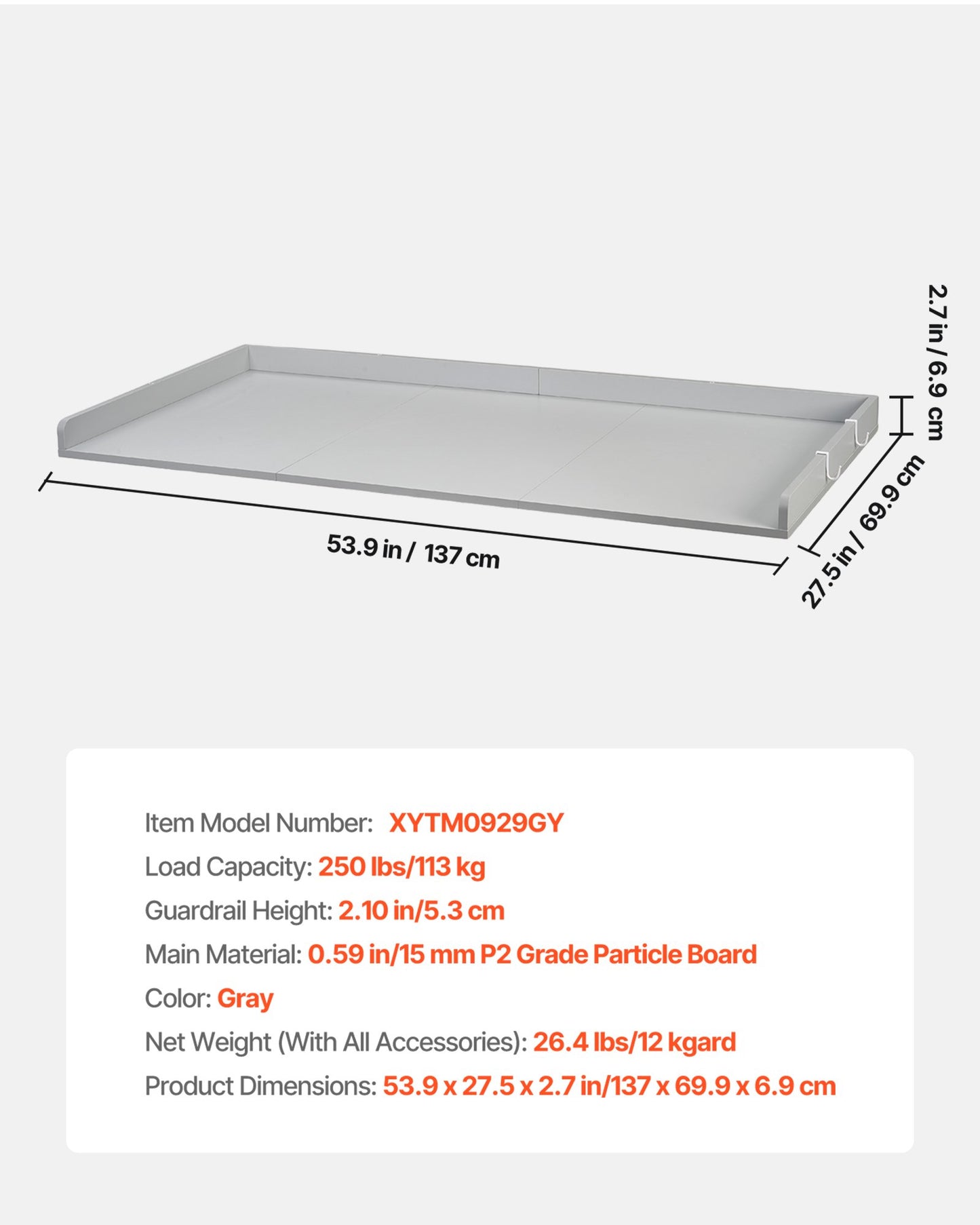 Wooden Washer Dryer Countertop with Edge & Hooks - 54 x 27.5 in Water-Resistant Laundry Shelf for Closet & Utility Room