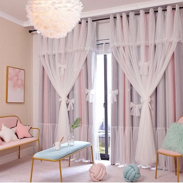 Nordic Style Hollow Star Princess Blackout Curtains for Bedroom & Living Room