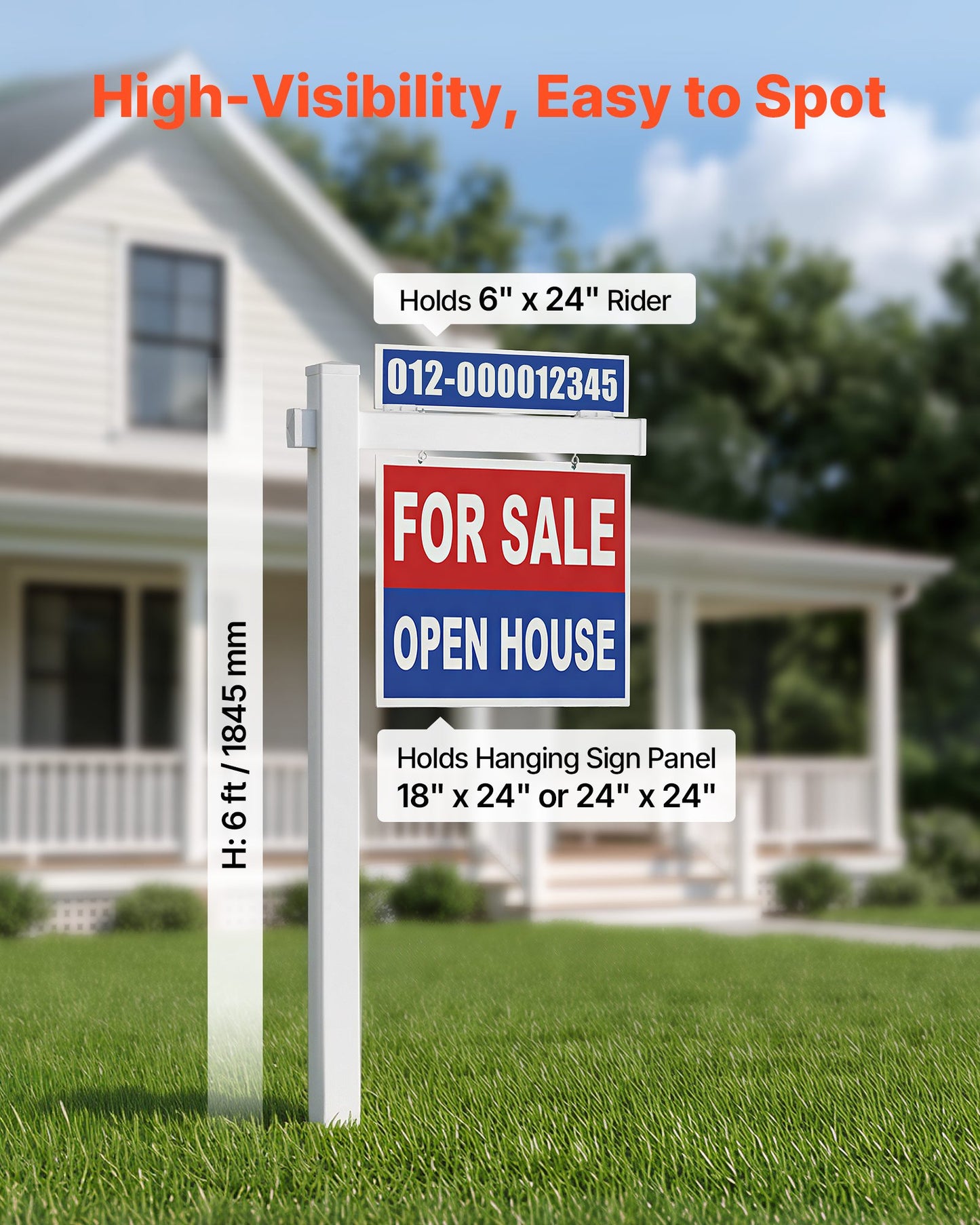6 Ft Real Estate Sign Post with PVC Holder and Wind-Resistant Design - Black