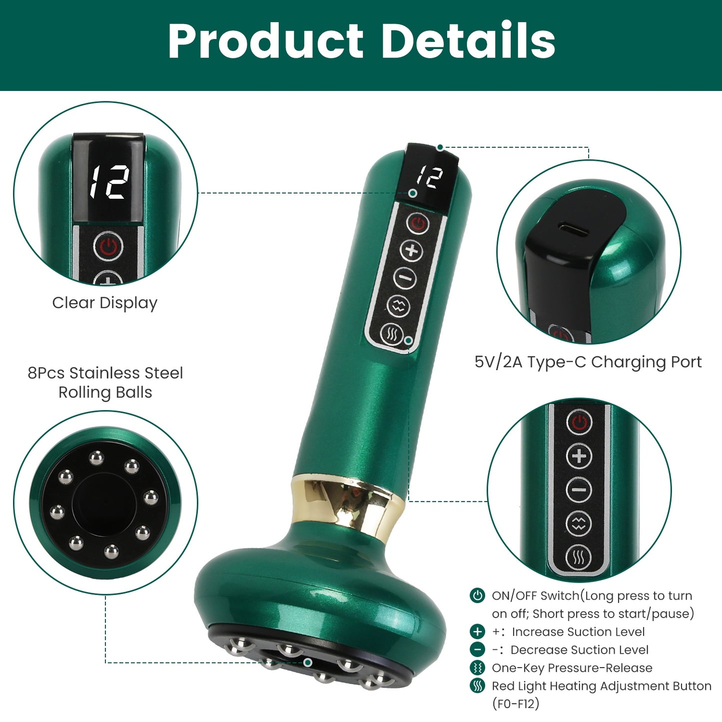 Cordless Anti-Cellulite Vacuum Massager with 12-Level Suction & Heat Therapy