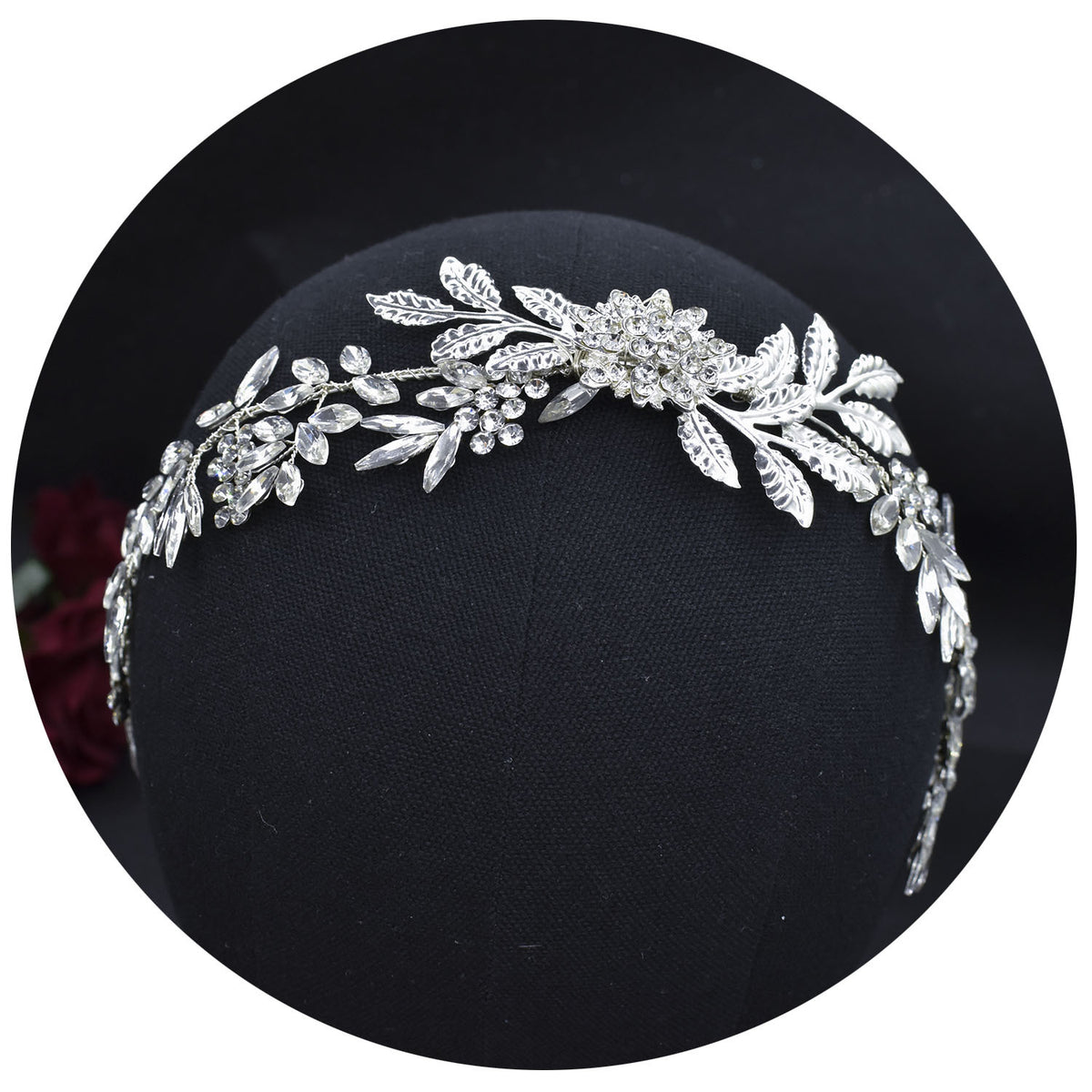Rhinestone Leaf Headband - Silver