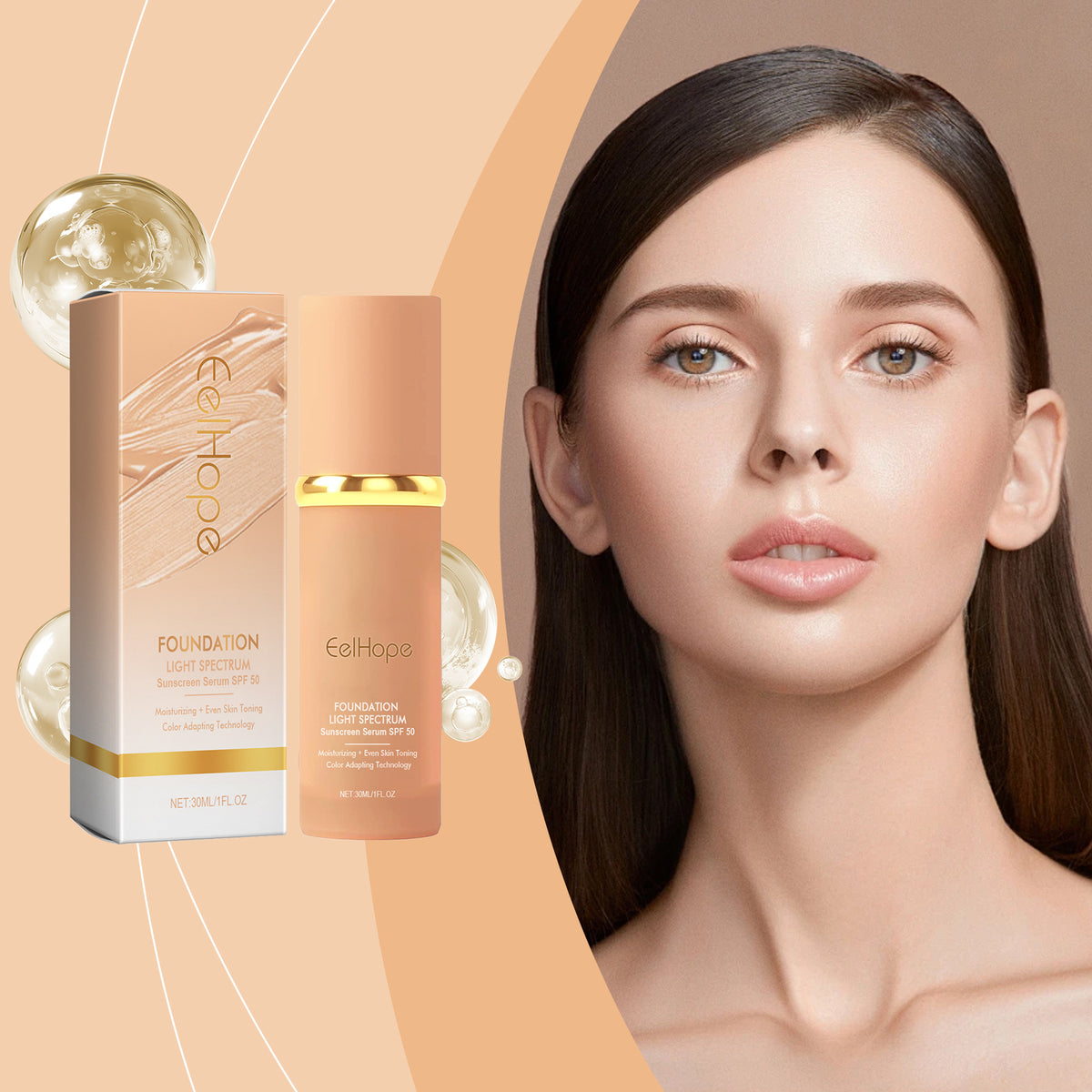 Temperature Change Liquid Foundation with Hyaluronic Acid 30ml Light & Thin Concealer Moisturizer