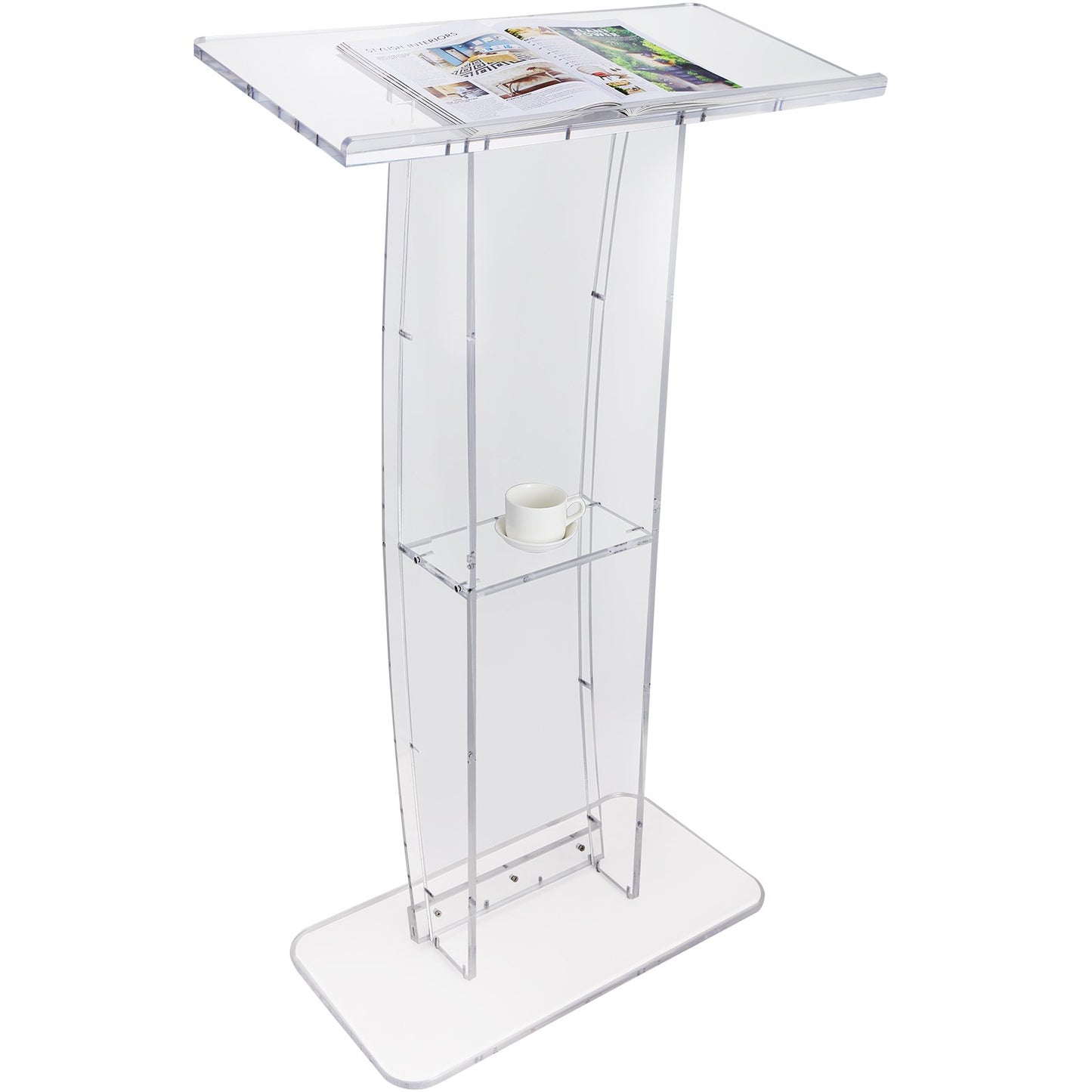 47-Inch Clear Acrylic Podium Stand with Storage Shelf