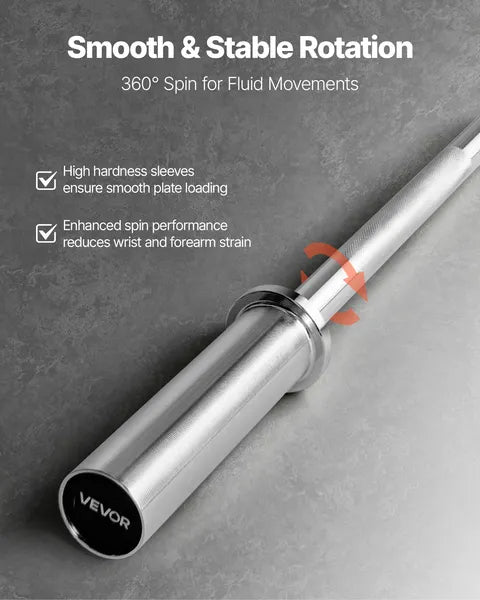 6FT Barbell Bar with Knurled Grip - 500lbs Capacity, Chrome Plated