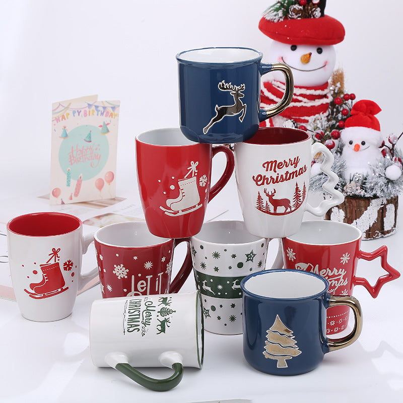 Christmas Cartoon Snowman Santa Ceramic Mug - Holiday Gift Drinkware
