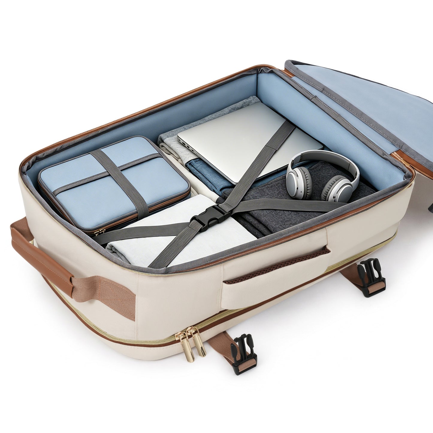 20-Inch Checked Luggage Set with Travel Duffel & Toiletry Bag - Ivory