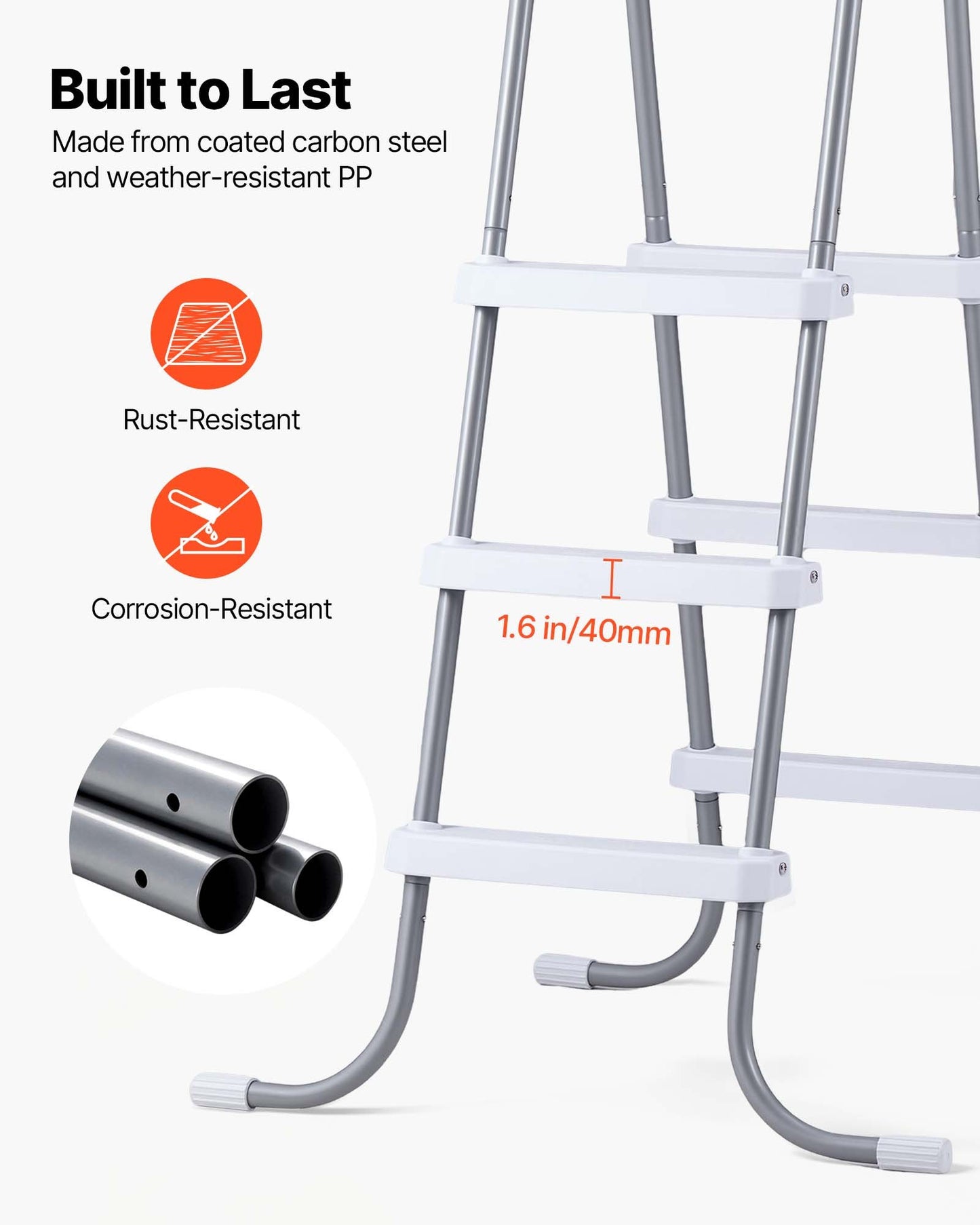 Black 3-Step Pool Ladder for Above Ground Pools - Rust-Resistant Steel, 300 lbs Capacity