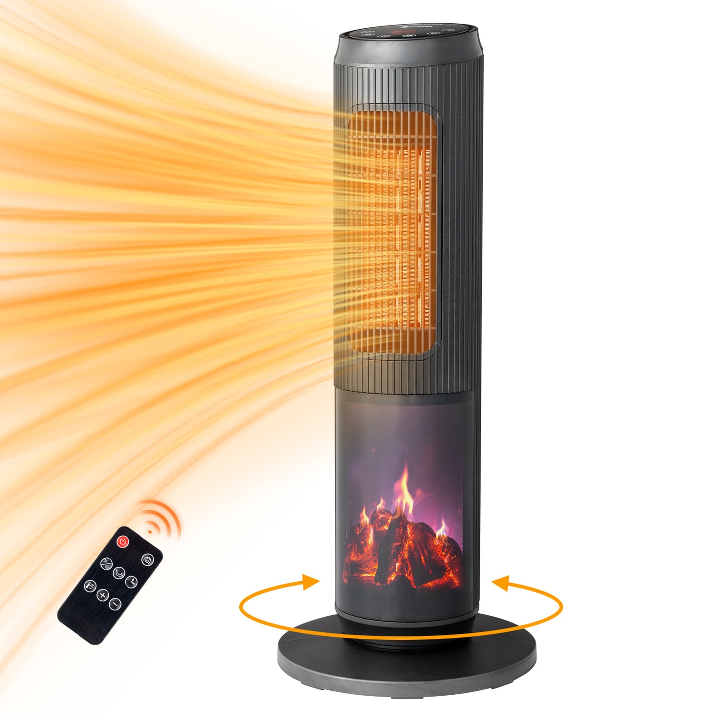 25-Inch Portable Tower Space Heater with Remote & 12H Timer - Black