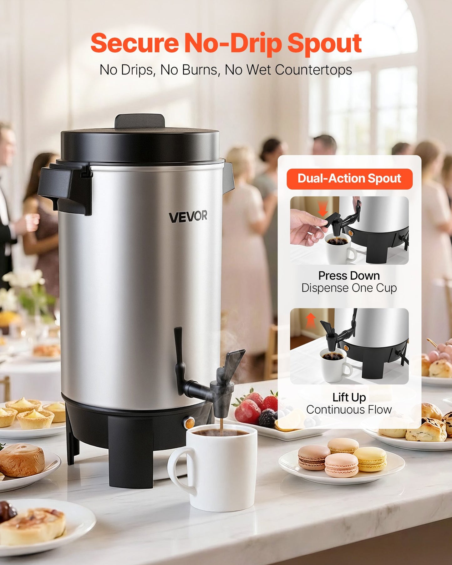40-Cup Commercial Coffee Urn with Dripless Faucet - 203oz Hot Beverage Dispenser