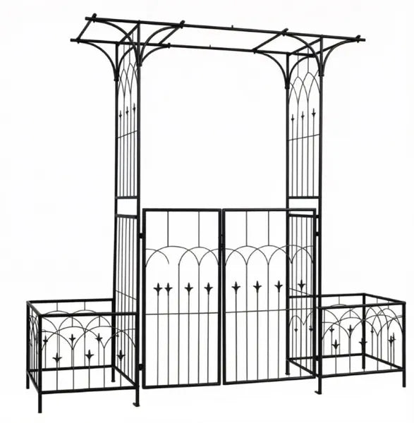 Metal Garden Arbor with Double Lockable Gate & Planter Boxes