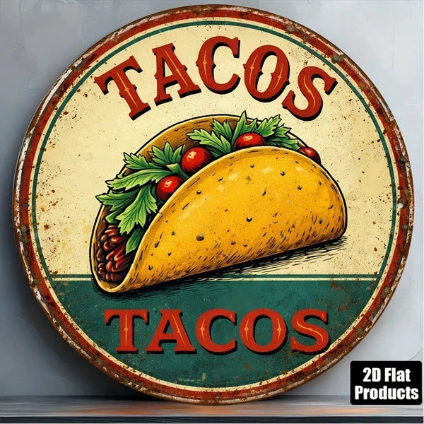 Vintage Taco Metal Tin Sign - 8x8 Inch Round Plaque