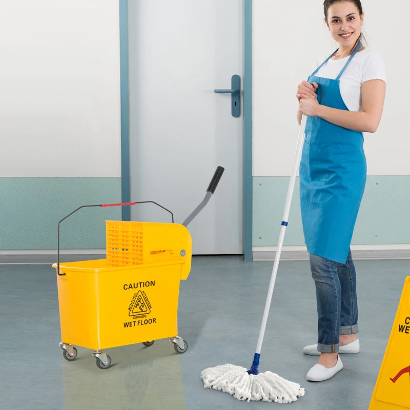 21 Quart Mop Bucket with Wringer on Wheels - Yellow