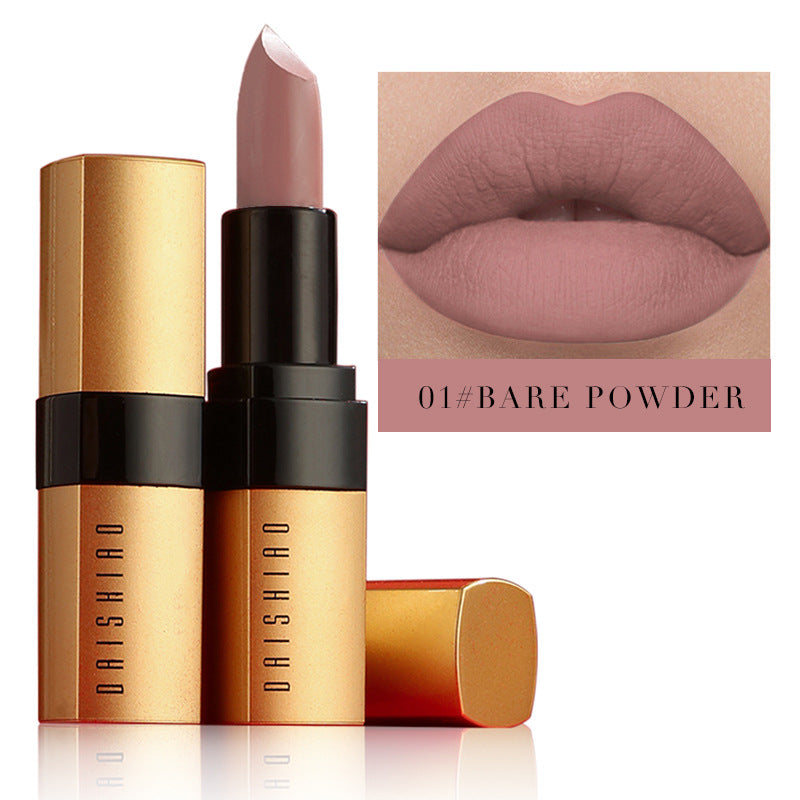 Waterproof Lipstick with Gold Tube - Matte Nonstick Cup for Makeup