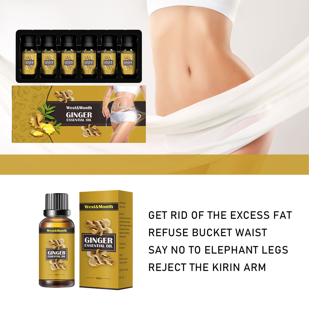 Ginger Body Shaping Essential Oil for Firming & Moisturizing - 10ml, 30ml, 6pcs Variants