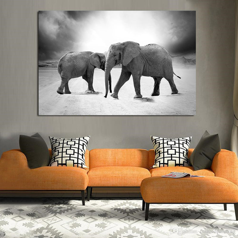 Elephant Wall Art Poster Canvas Print Black and White Animal Decor