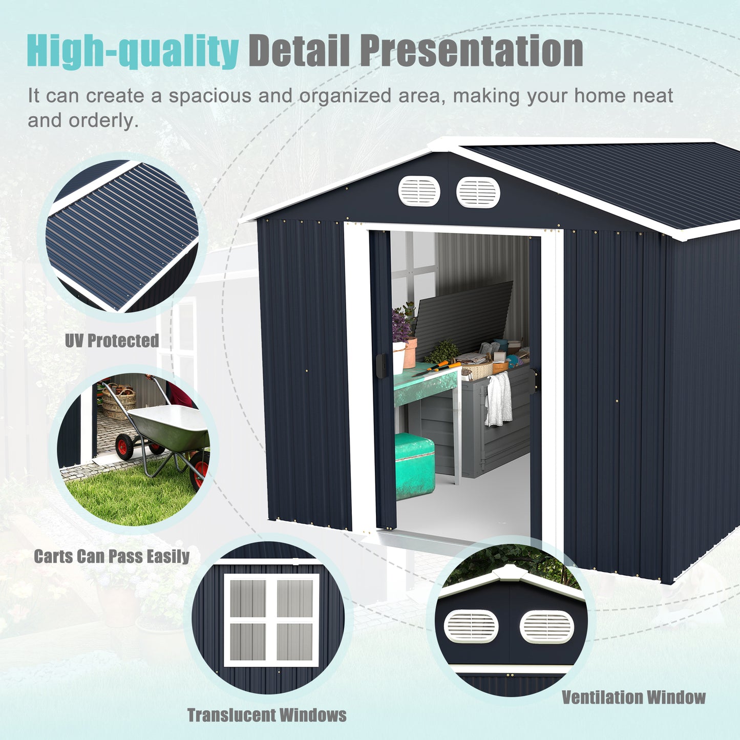 8x12 FT Outdoor Metal Storage Shed with Lockable Door - Dark Gray