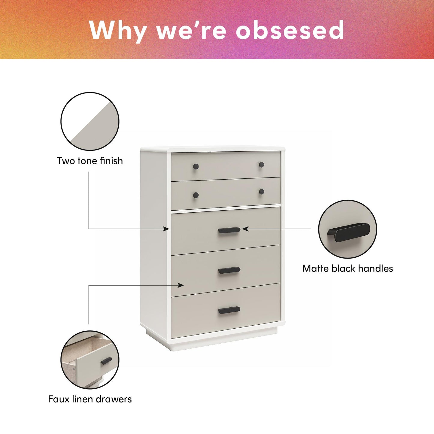 5-Drawer Dresser in White & Gray - Modern Storage Solution