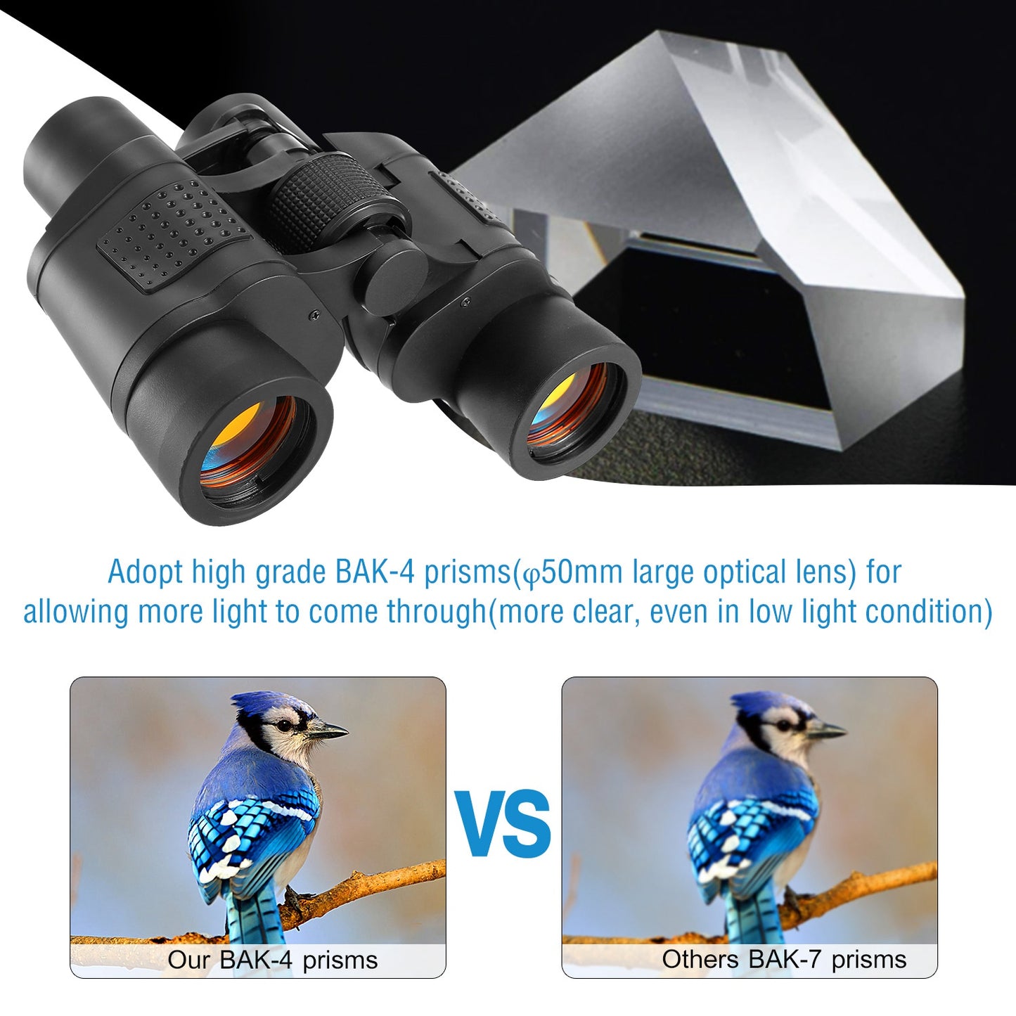 Portable HD Binoculars with Low Light Night Vision - Black