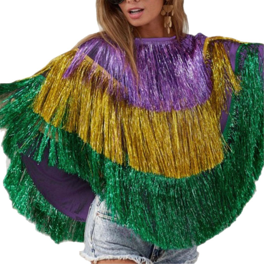 Carnival Metallic Raincoat Costume Set with Cape Skirt and Poncho for Female
