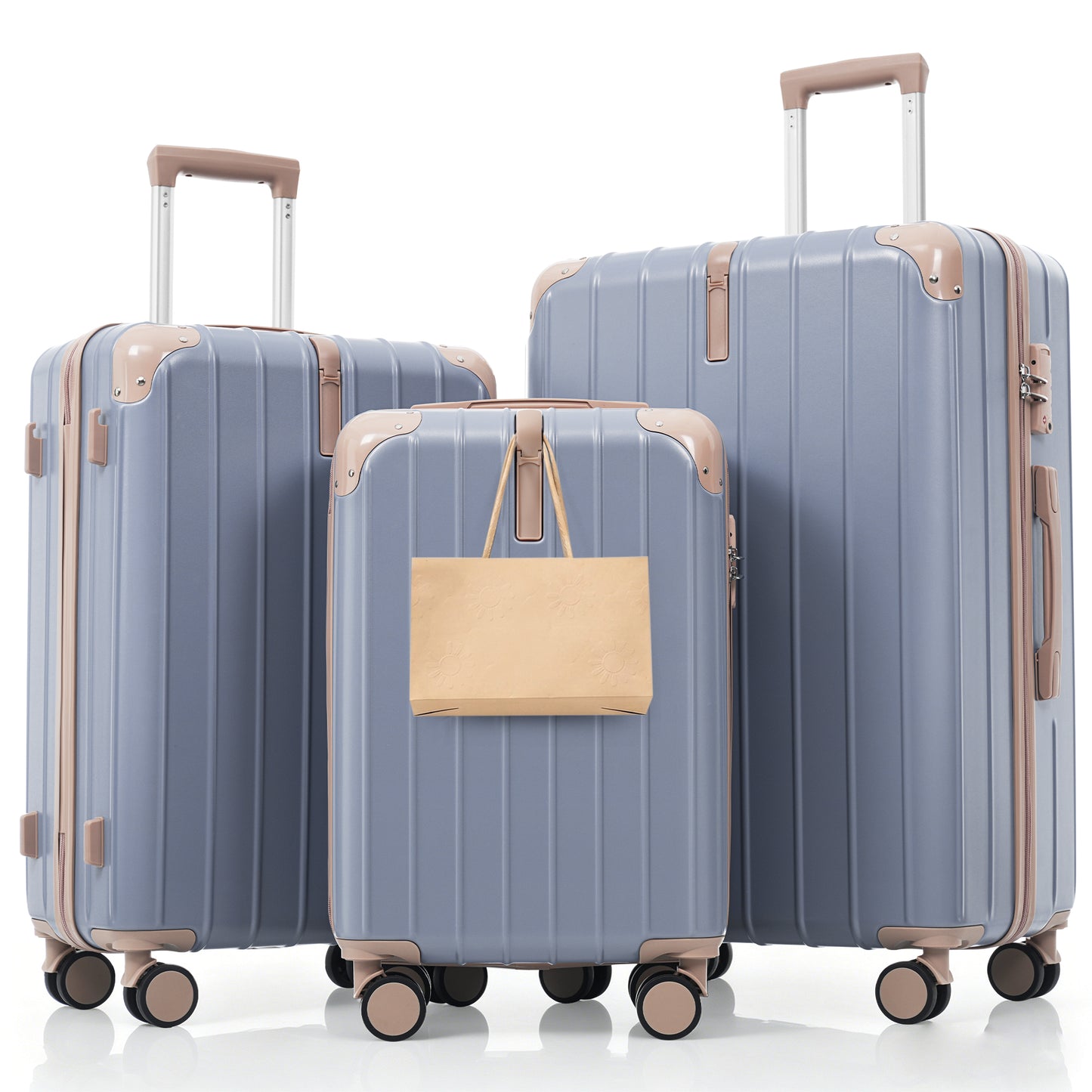 Premium ABS 3-Piece Travel Luggage Set with TSA Locks - Light Blue
