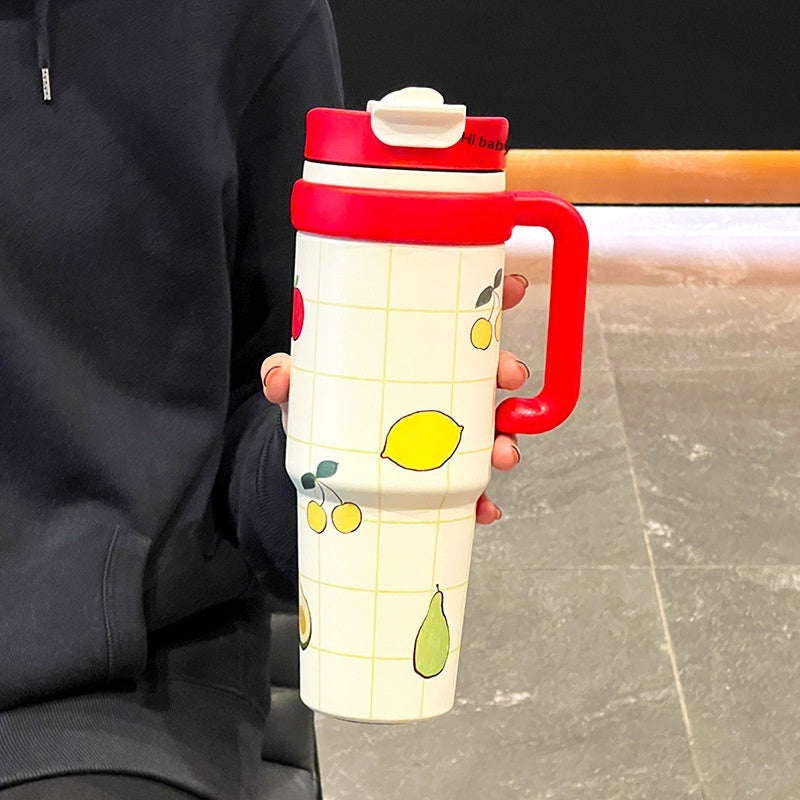 Large Capacity Thermal Insulation Cup with Straw - Stainless Steel Travel Mug
