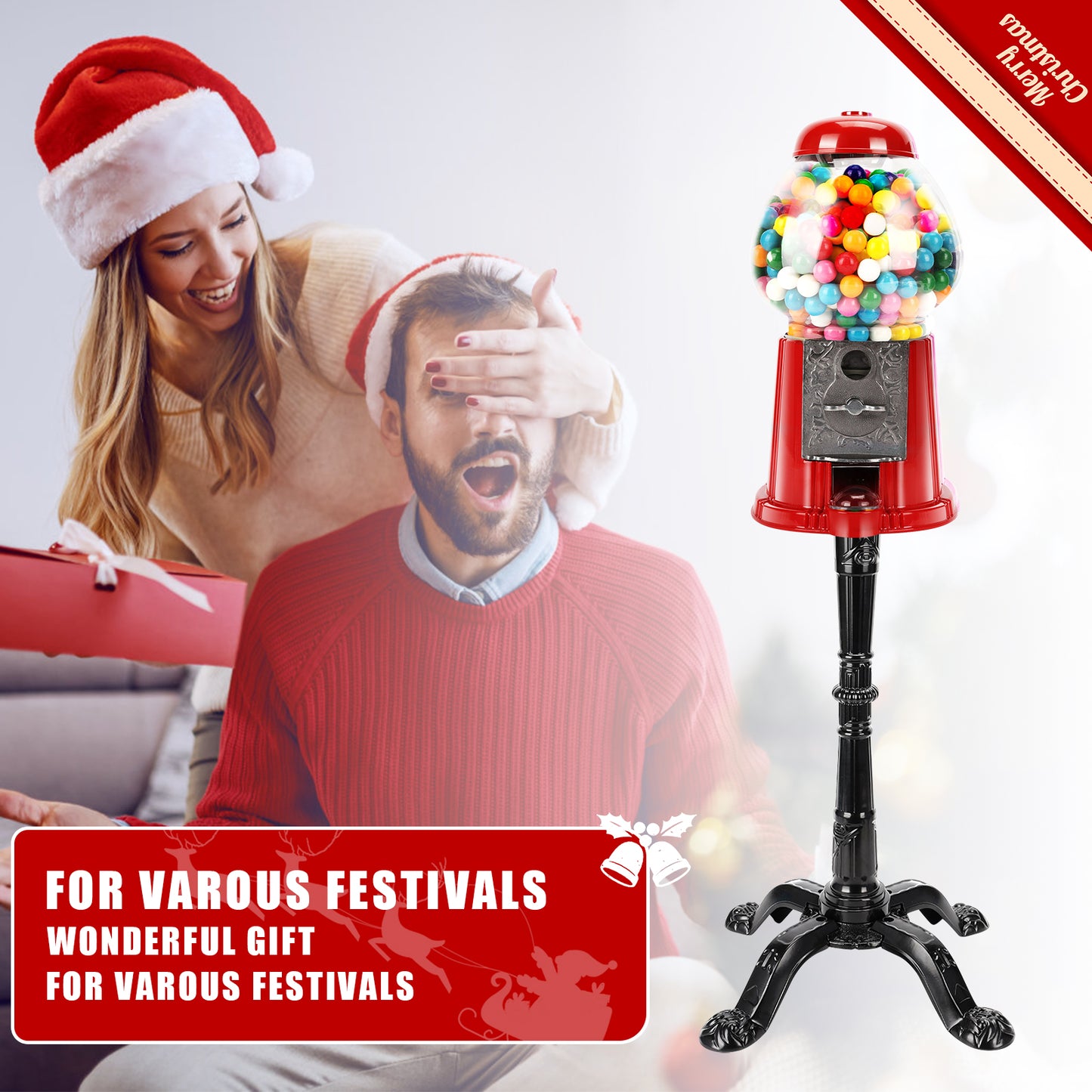 15-Inch Red Gumball Machine with Stand - Coin Operated Candy Dispenser