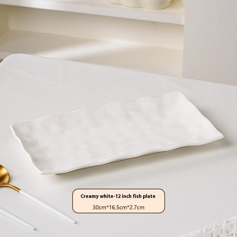 Cream Style Household Fish Platter - Long Porcelain Dinner Plate for Kitchen